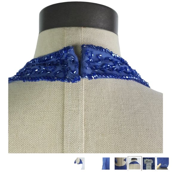 Wedding Evening Halter Gown Royal blue beads, sequinned MichaelAngelo sz 6 - Picture 9 of 12